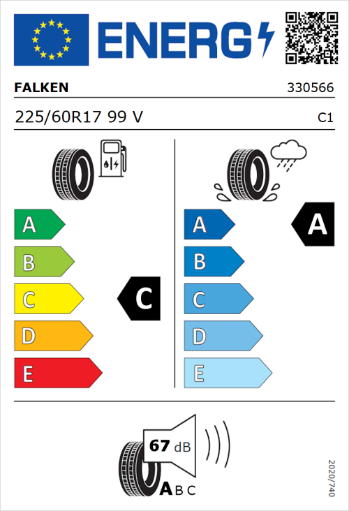 Tyre Label for Falken Ziex  ZE310 Ecorun 225/60R17 99V