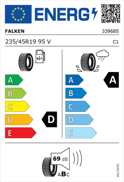 Tyre Label for Falken Ziex  ZE310 Ecorun 235/45R19 95V